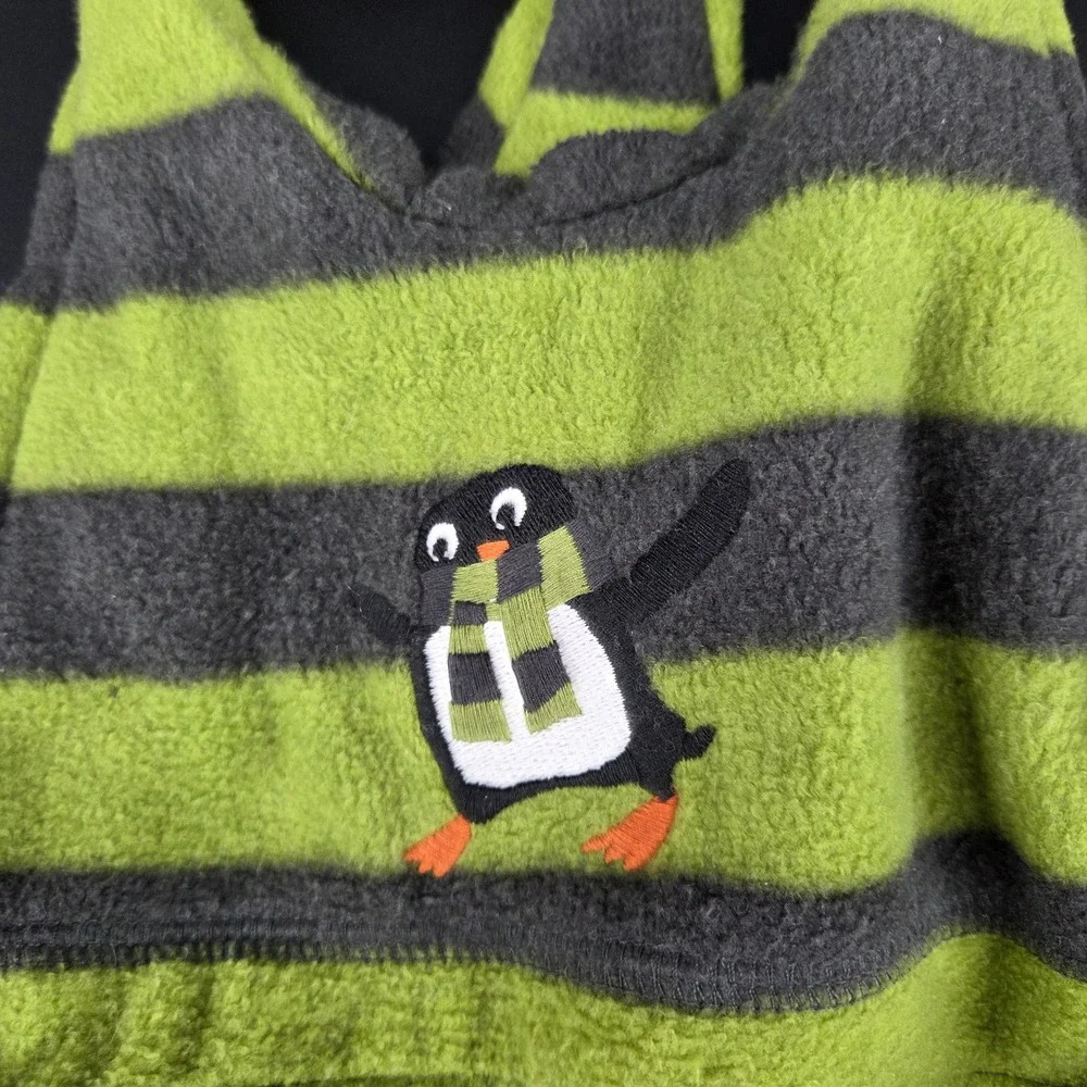 Gymboree 4T-5T Fleece Hat Green Gray Stripe Penguin Applique Winter Kids
